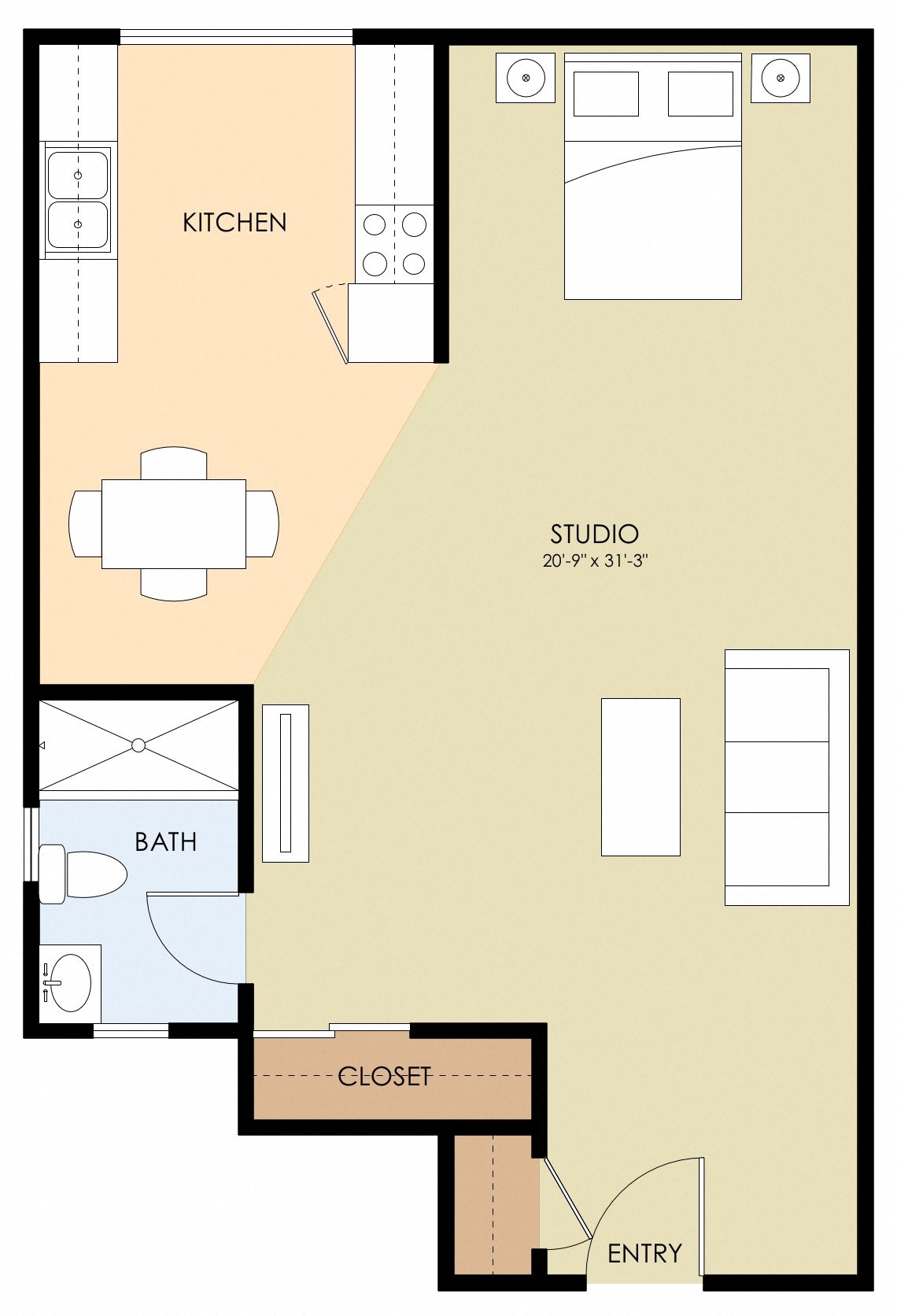 Studio floor plan C 453 to 597 Sq.Ft. at 520 E Bellevue, San Mateo, CA, 94401